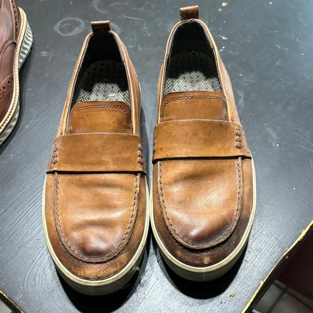 Ecco Brown Leather Slip-On Penny Loafers